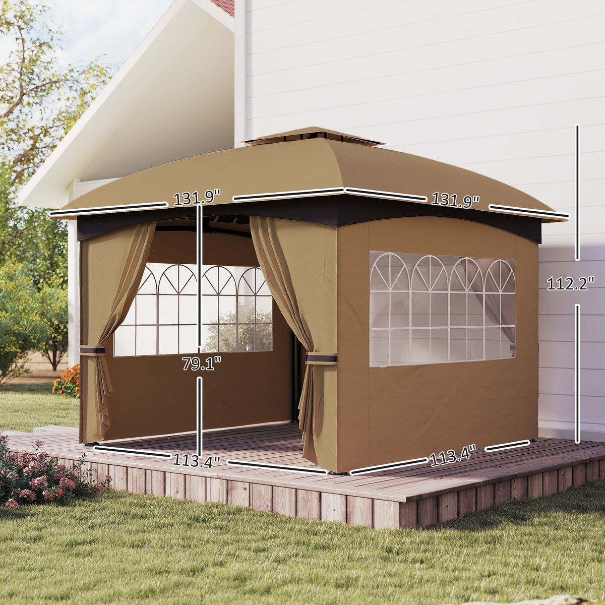 11x11 Double Roof Patio Gazebo with Curtains & Steel Frame