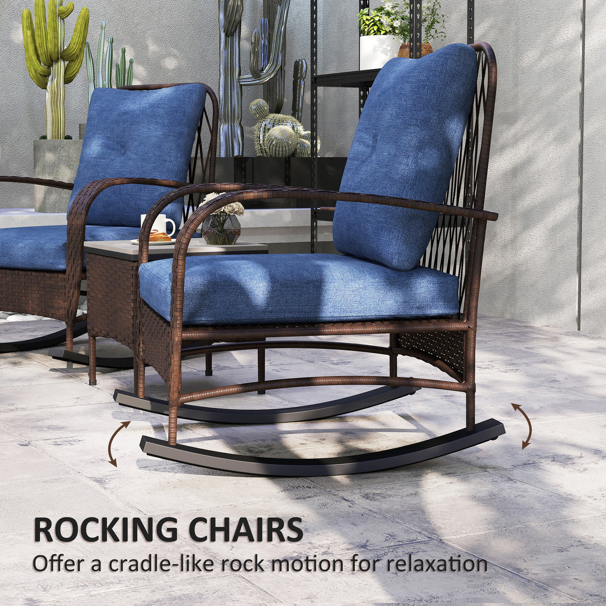3 Piece PE Rattan Patio Set with Rocking Chairs