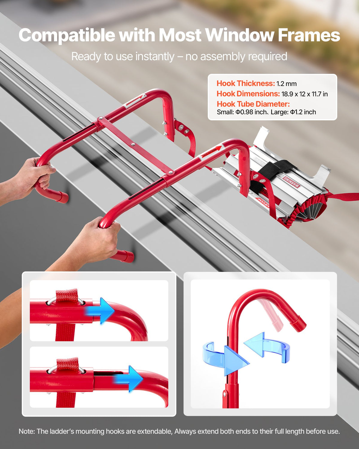 13FT Retractable Fire Escape Ladder Aluminum Alloy