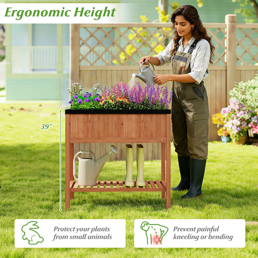 Wooden Raised Garden Bed With Storage Shelf And 220 LBS Capacity