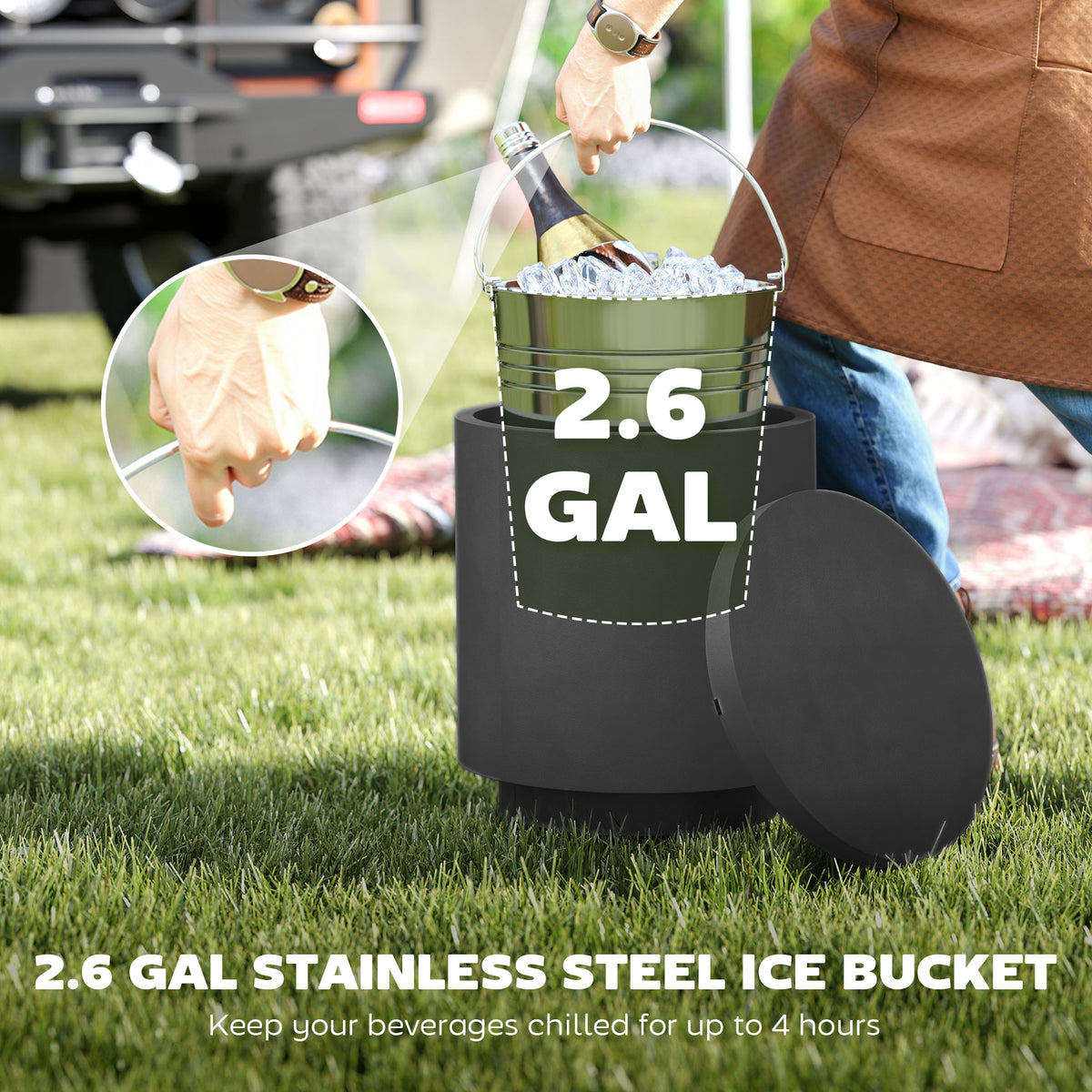 2.6 Gal Concrete Cooler Bar Table with Ice Bucket