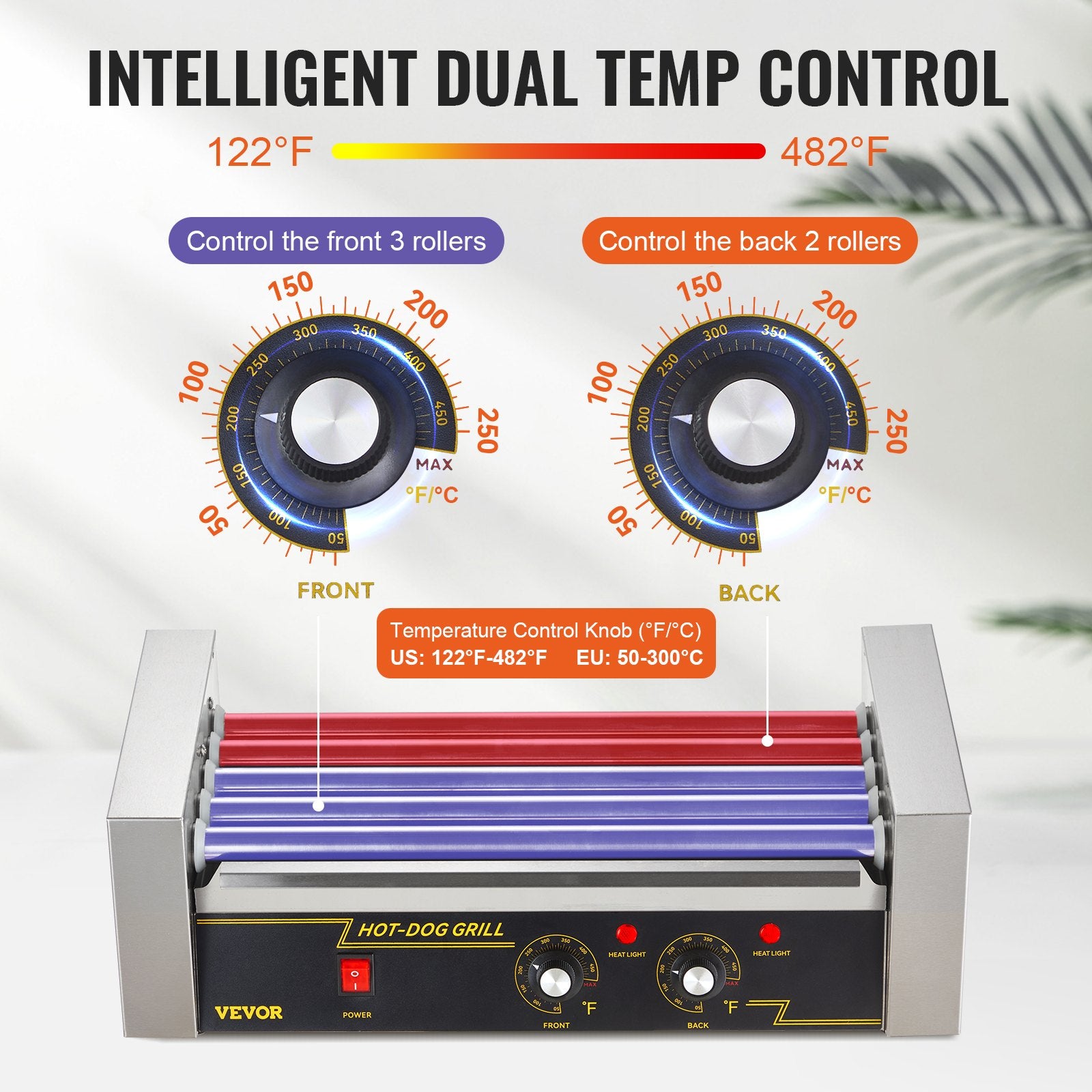 5-Roller Hot Dog Grill with Glass Hood and Bun Warmer