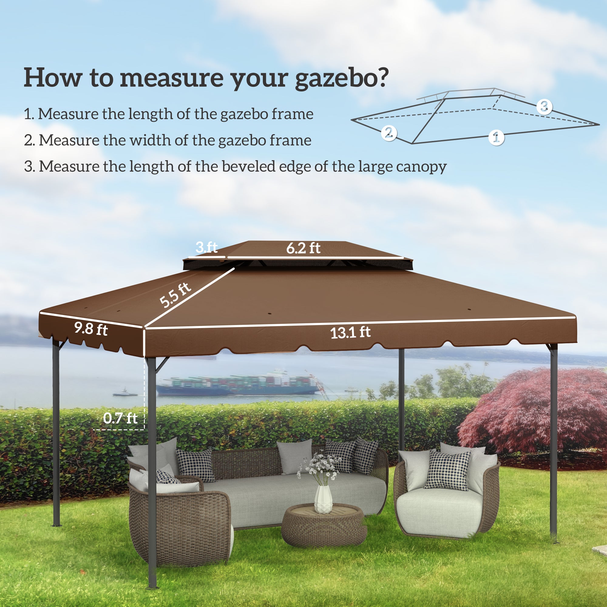 13' x 10' Gazebo Replacement Canopy Top, Double Vented Roof