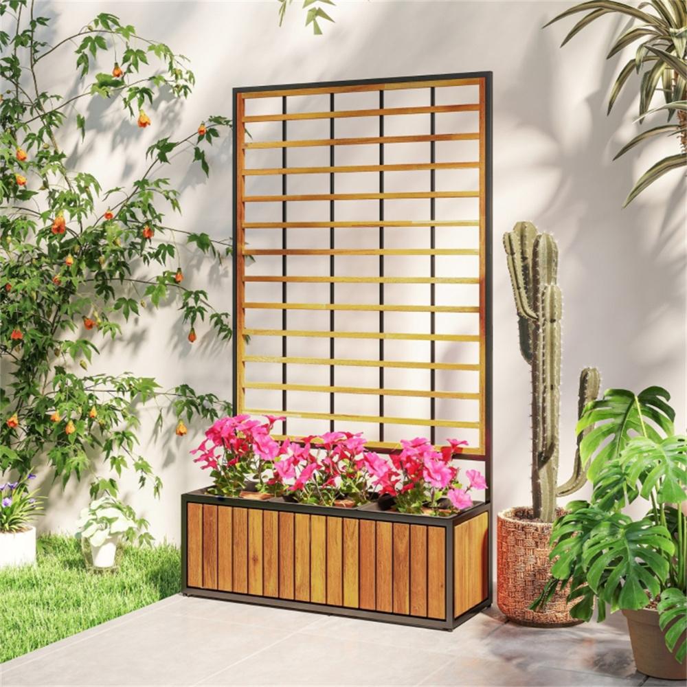 Wooden Raised Garden Bed With Trellis