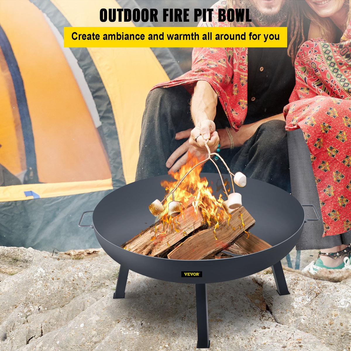 34-Inch Carbon Steel Round Fire Pit Bowl with Drain