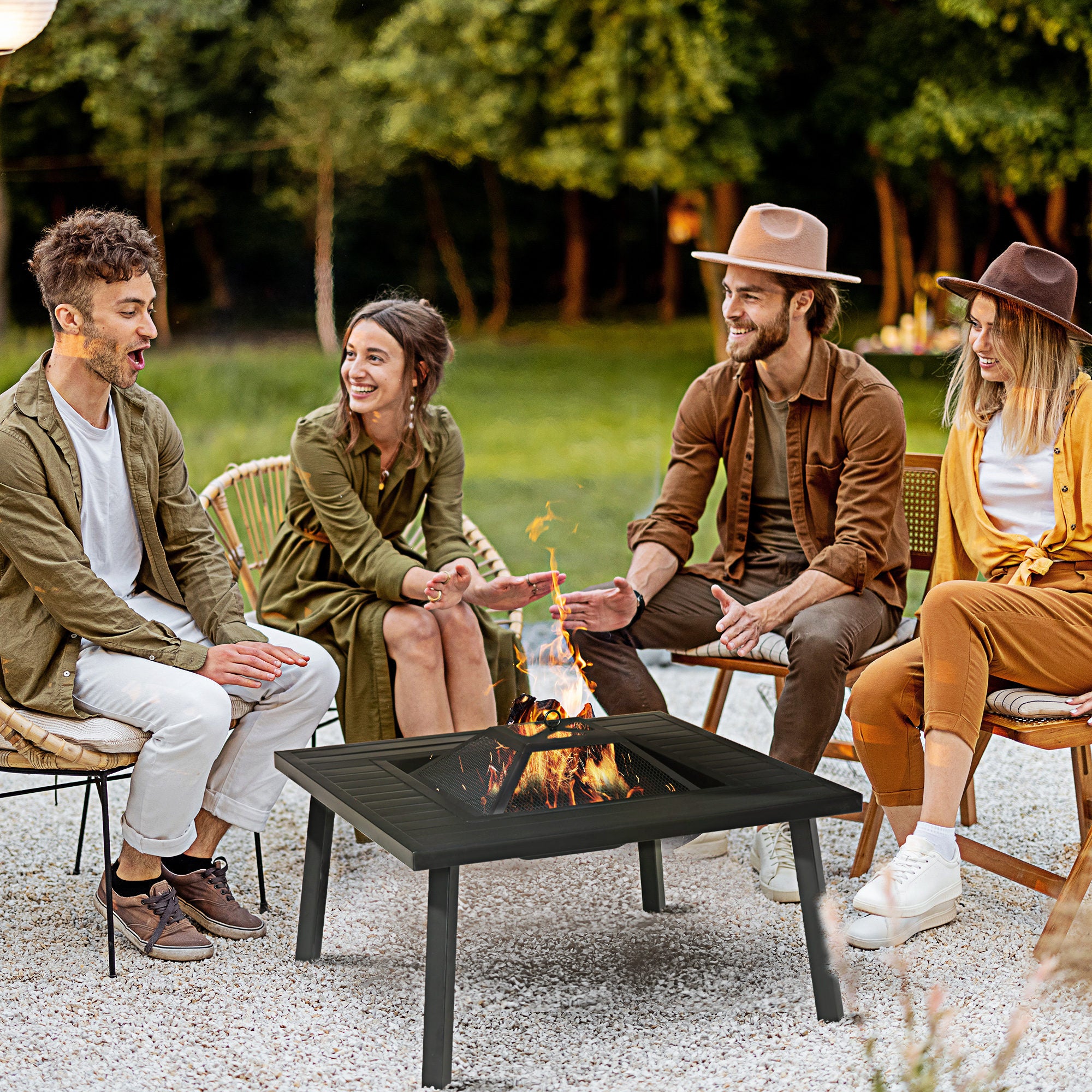 34 inch Fire Pit with Grill and Spark Screen