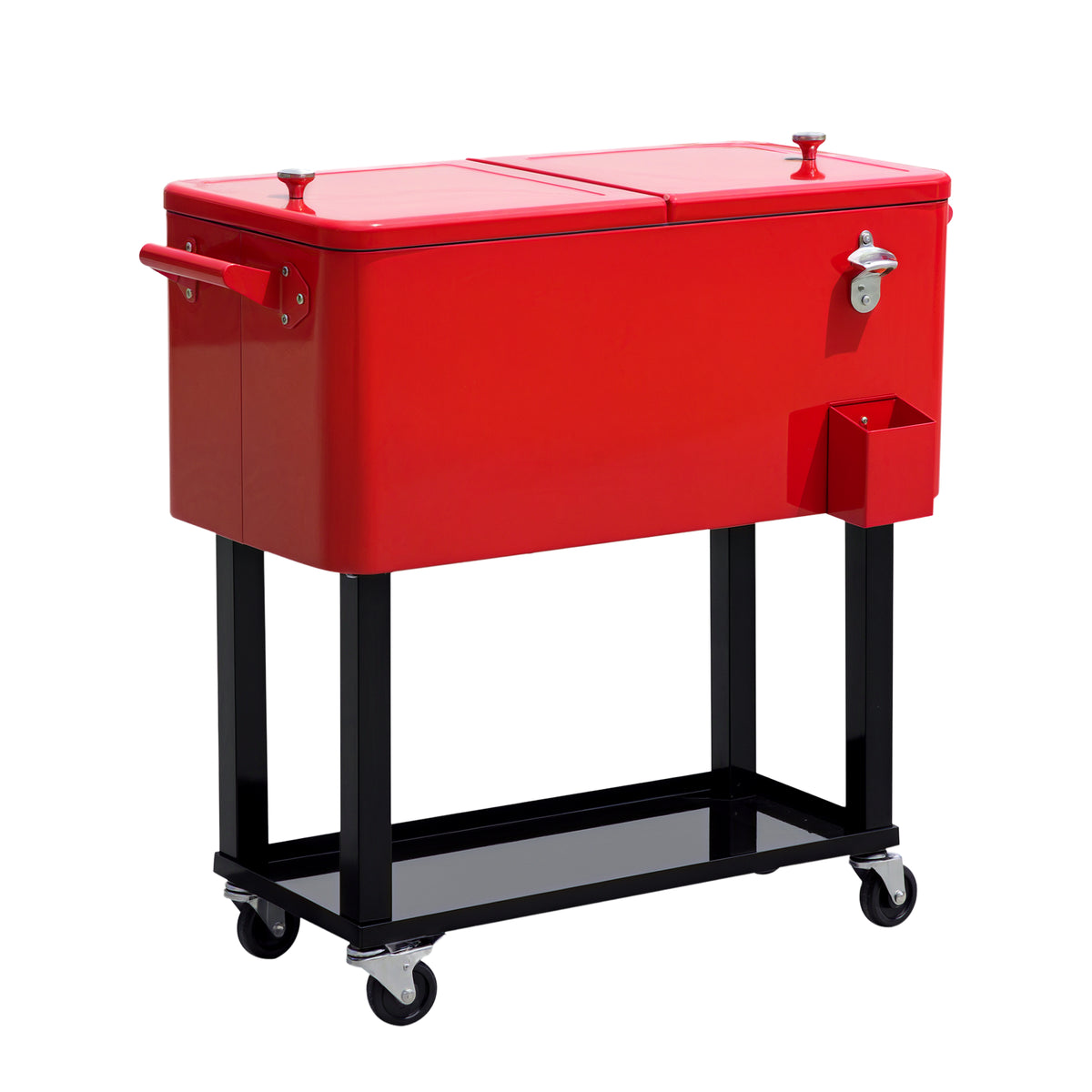 80 QT Rolling Cooler Cart with Wheels Ice Chest Red