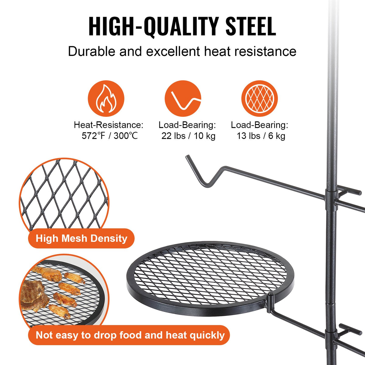 360° Swivel Campfire Grill Grate with Adjustable Height