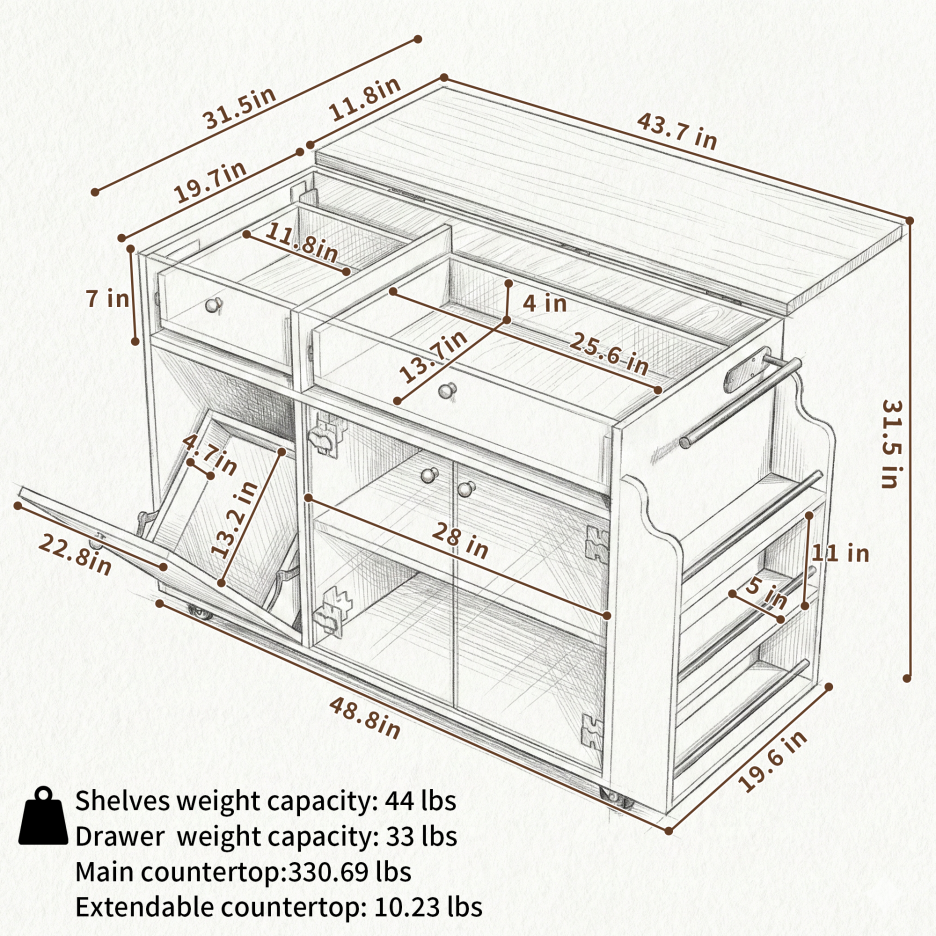 Kitchen Island With Storage Rolling Kitchen Island Cart With Drop