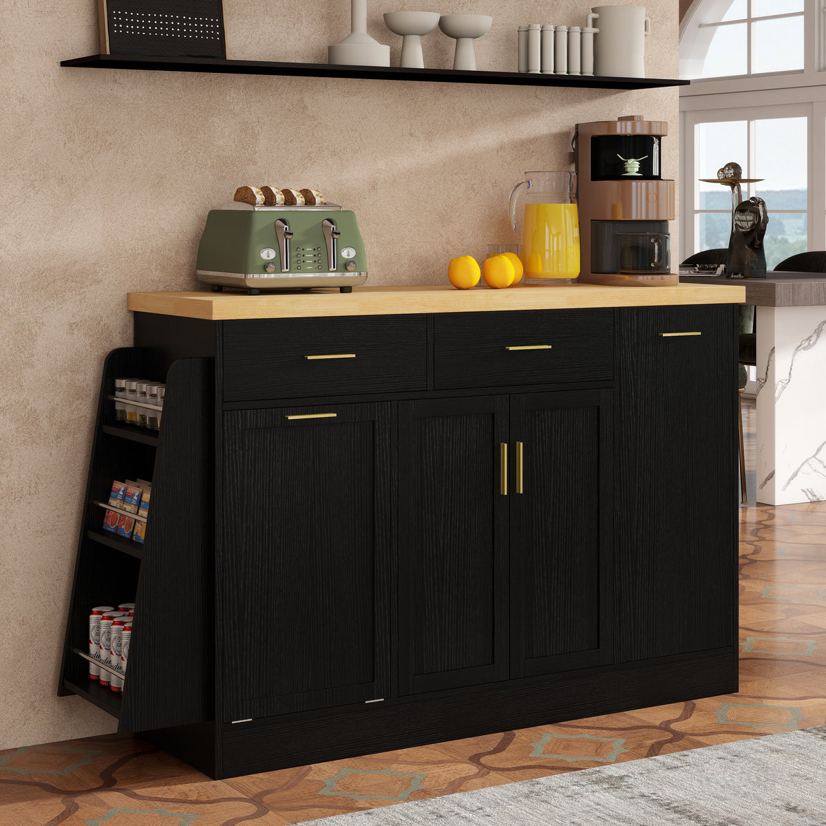TREXM Multi-Functional Storage Sideboard Trash Can Storage Sliding