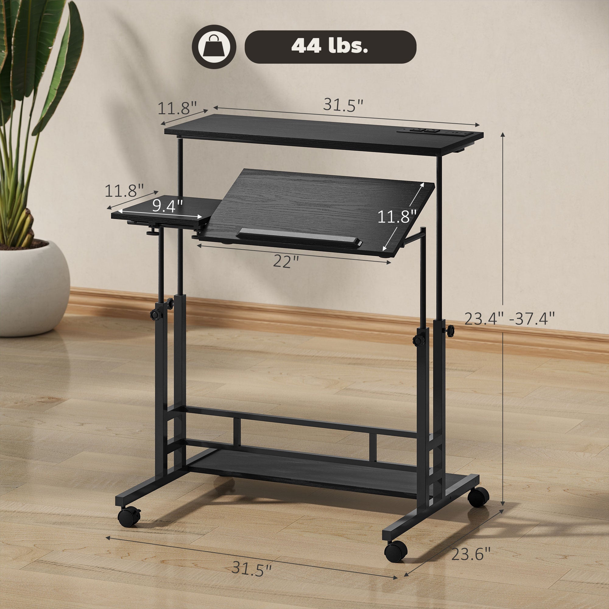Adjustable Standing Desk with Power Outlets & Wheels