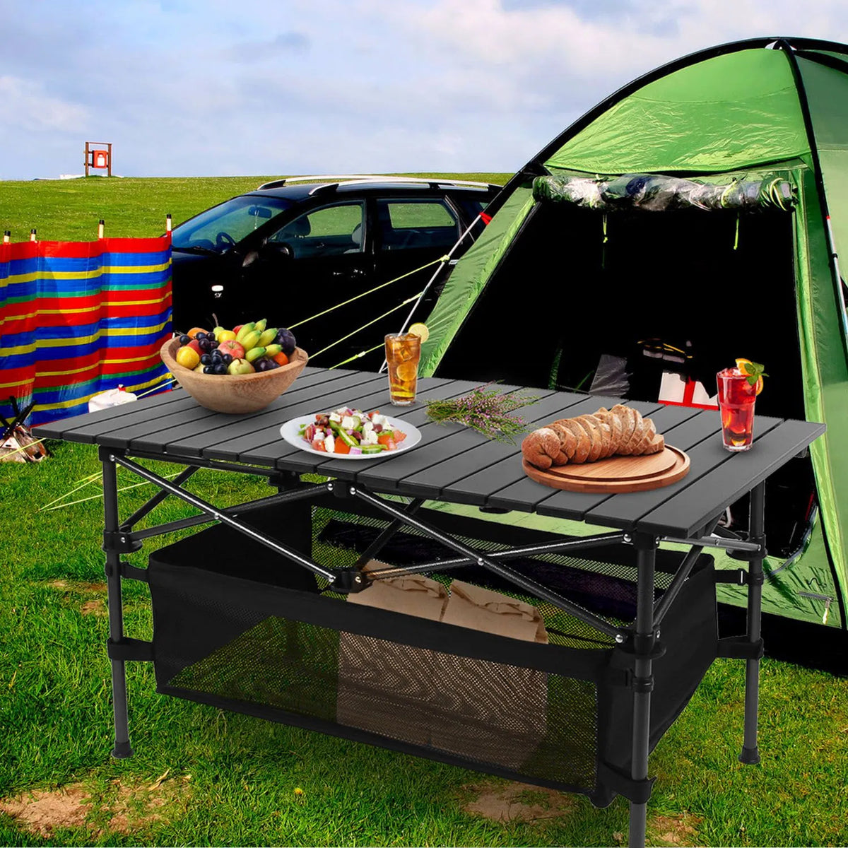 220 Lb Capacity Foldable Camping Table Aluminum Top & Steel Frame