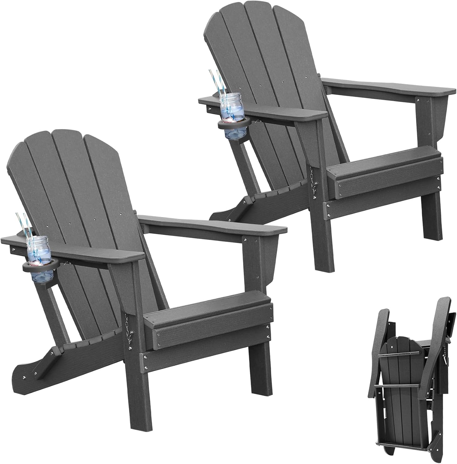 Adirondack Chair Set of 2, HDPE Plastic Folding