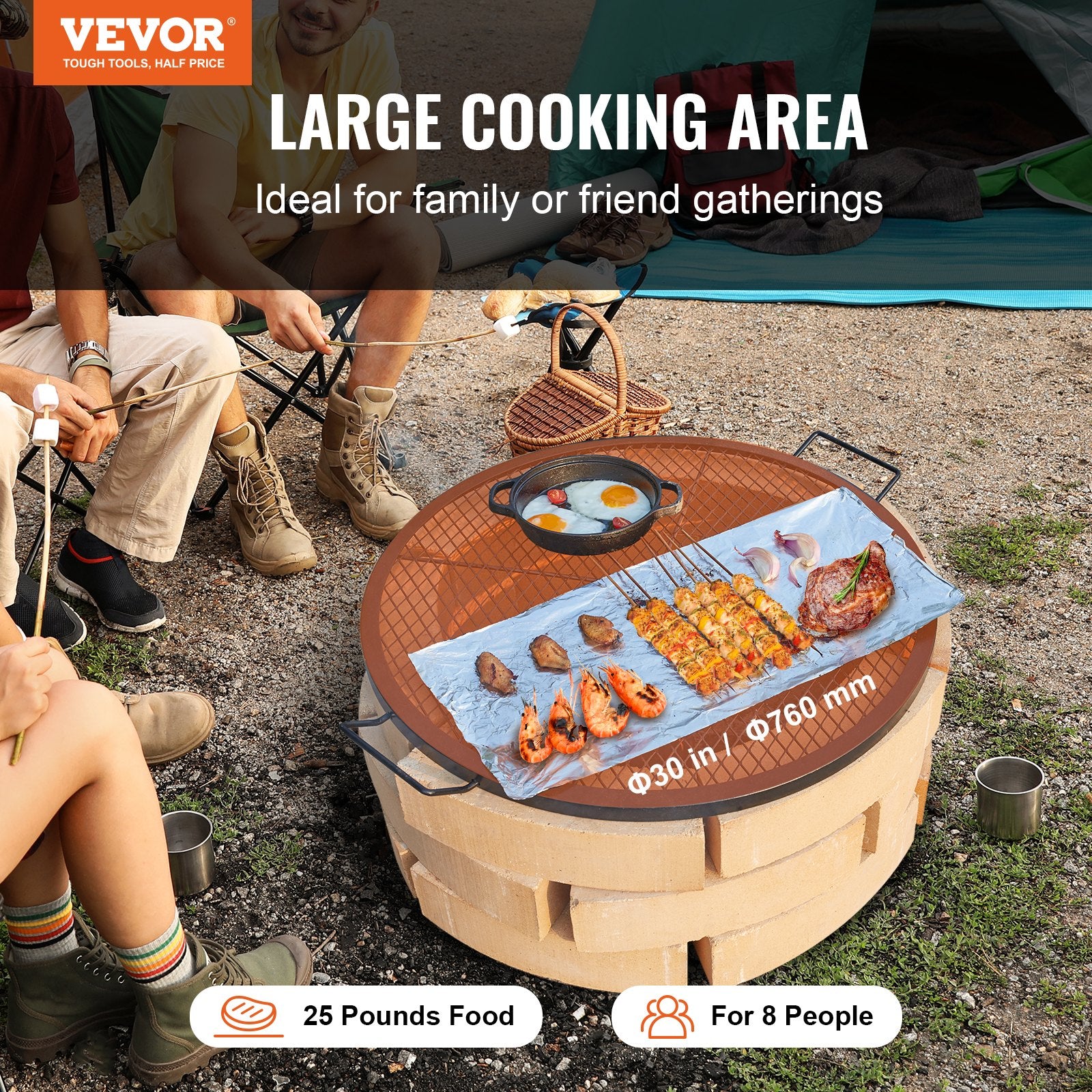 30 Inch Round Steel Fire Pit Grill Grate with Handle