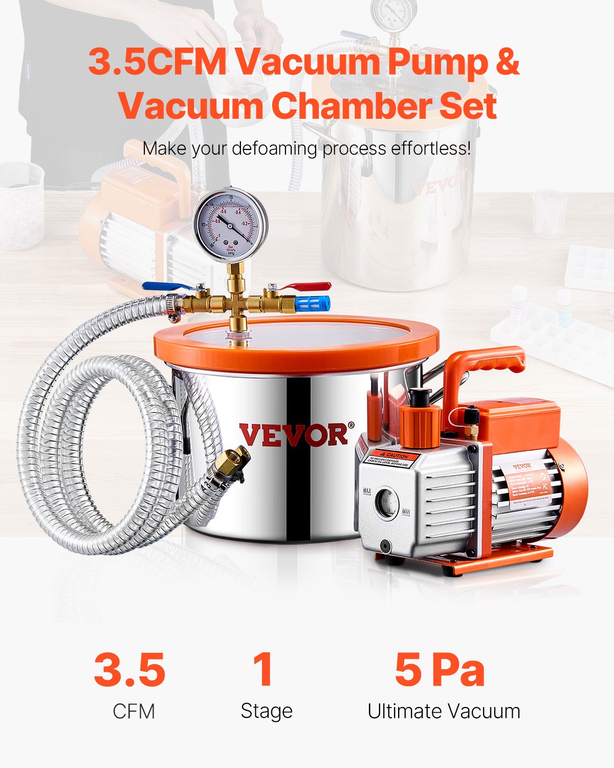 1.5 Gallon Vacuum Chamber Degassing Kit 3.5CFM