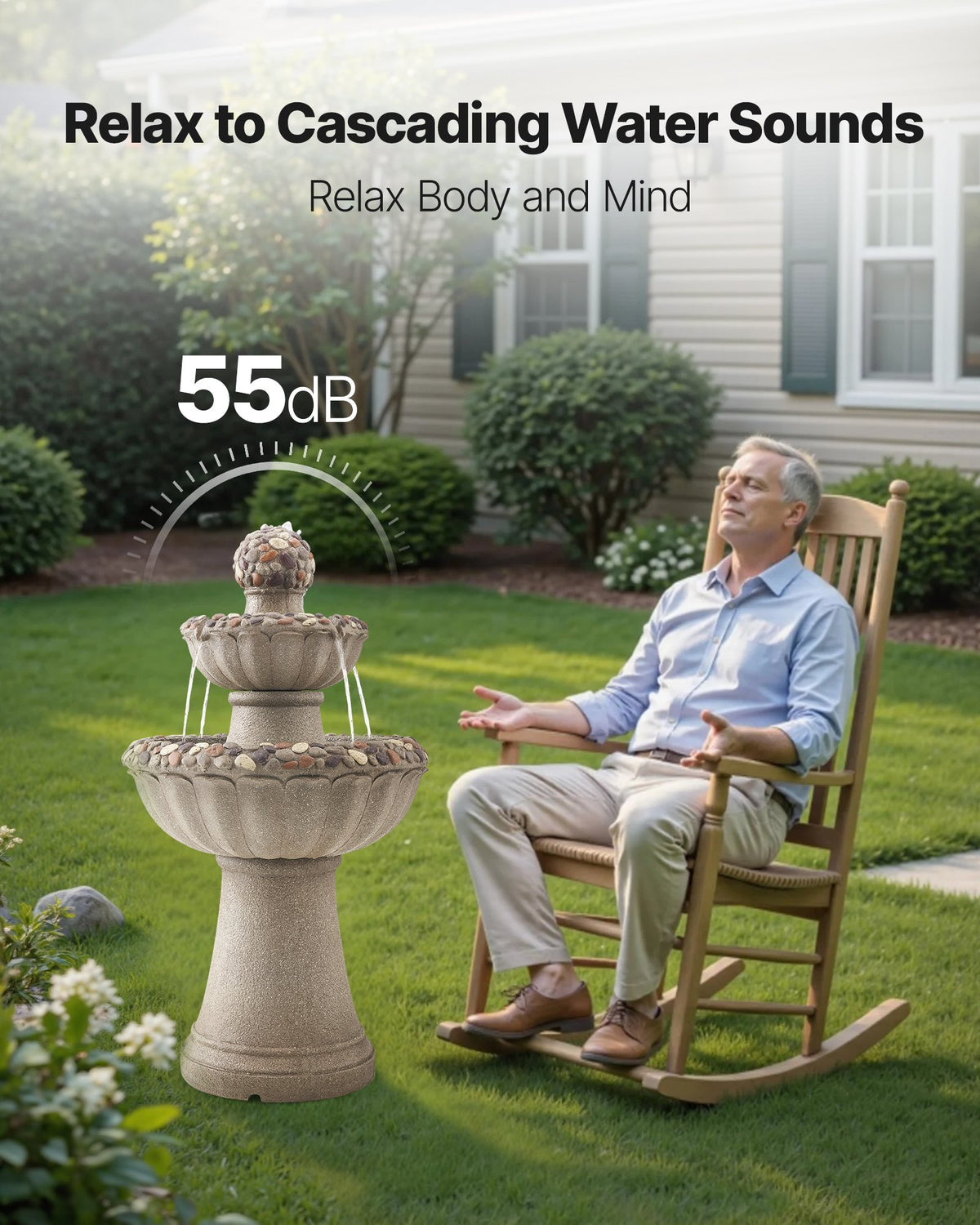 2-Tier Rock Base Water Fountain 36.5 In Height