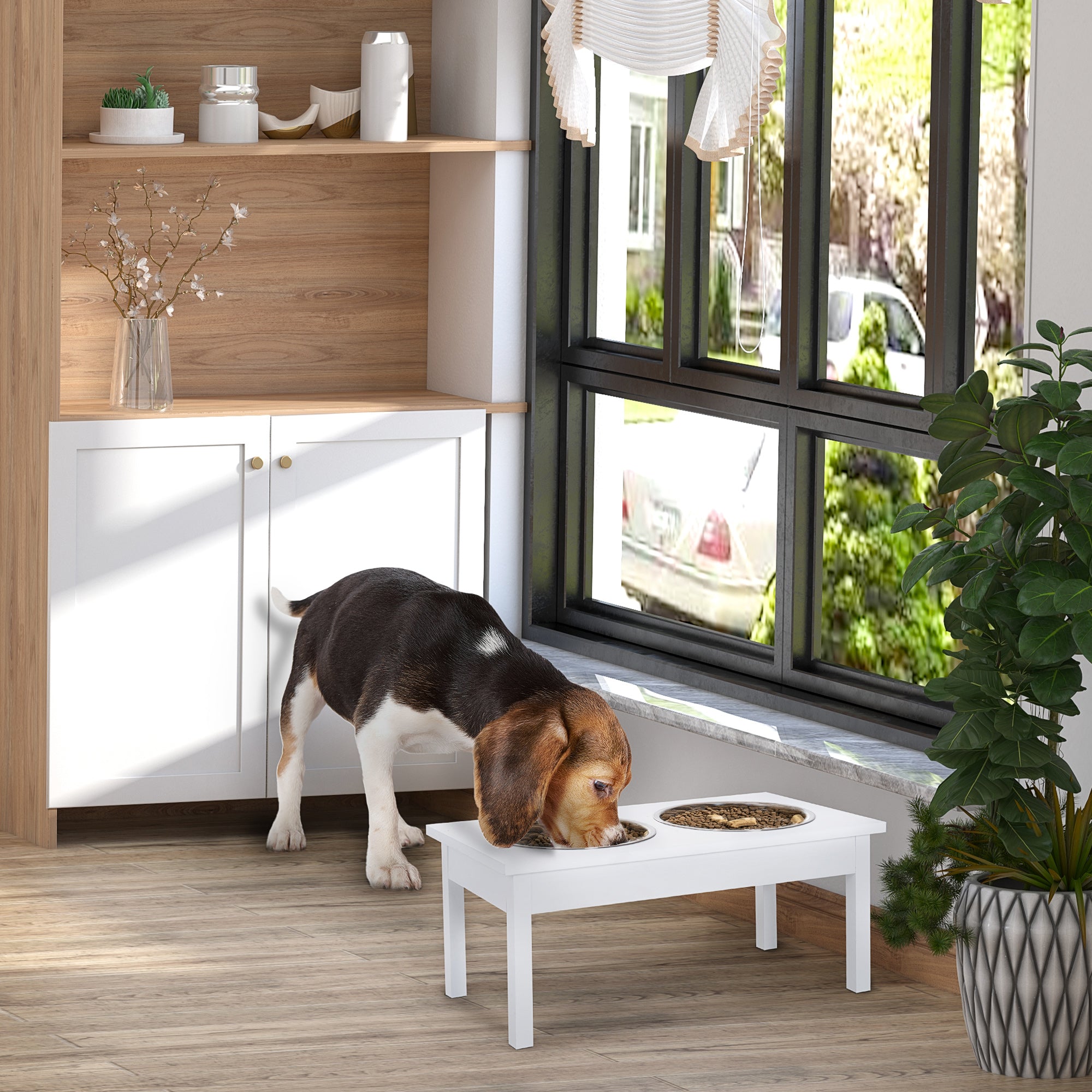 23" Wooden Elevated Dog Food Bowls Feeding Station