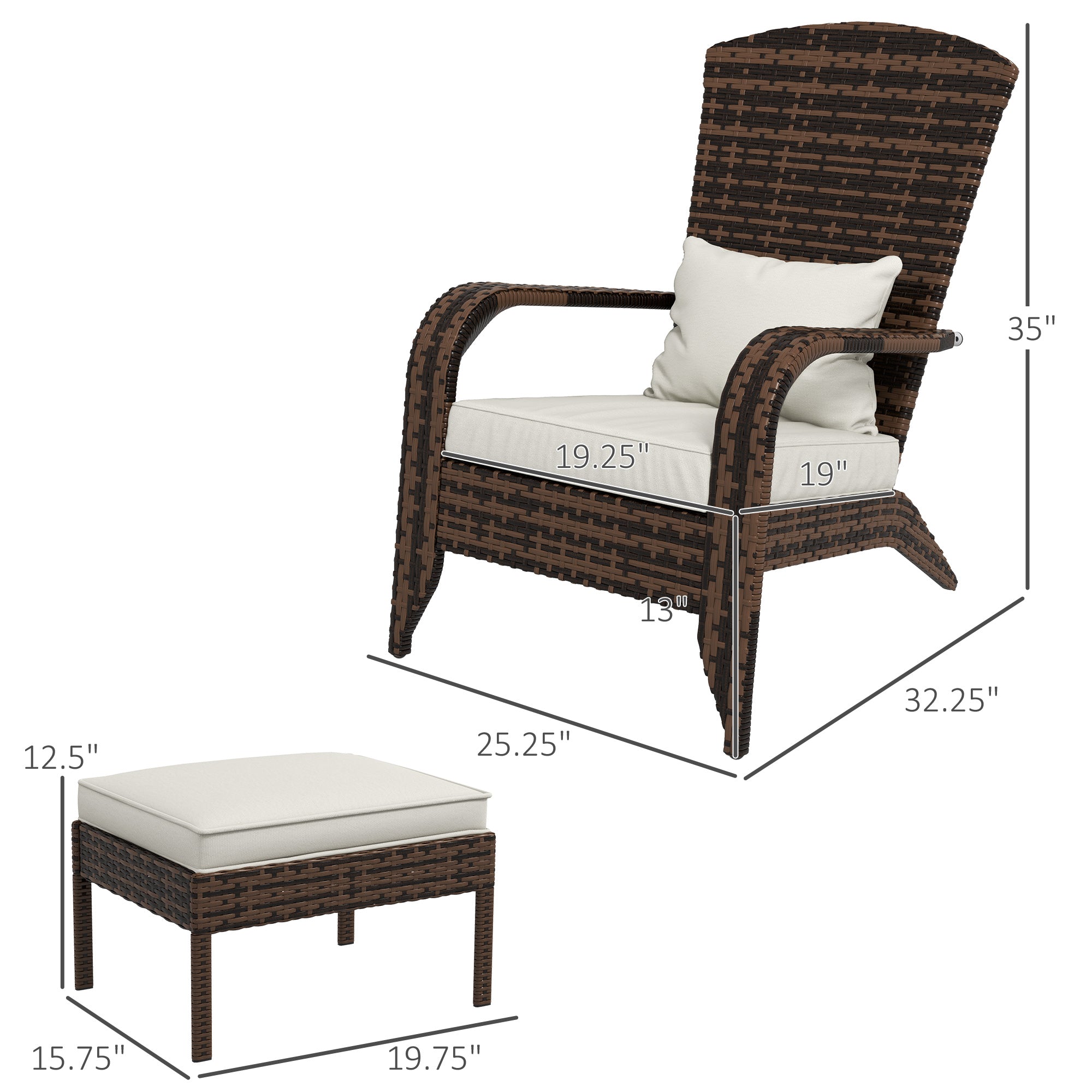 Wicker Adirondack Chair with Ottoman & Cushions