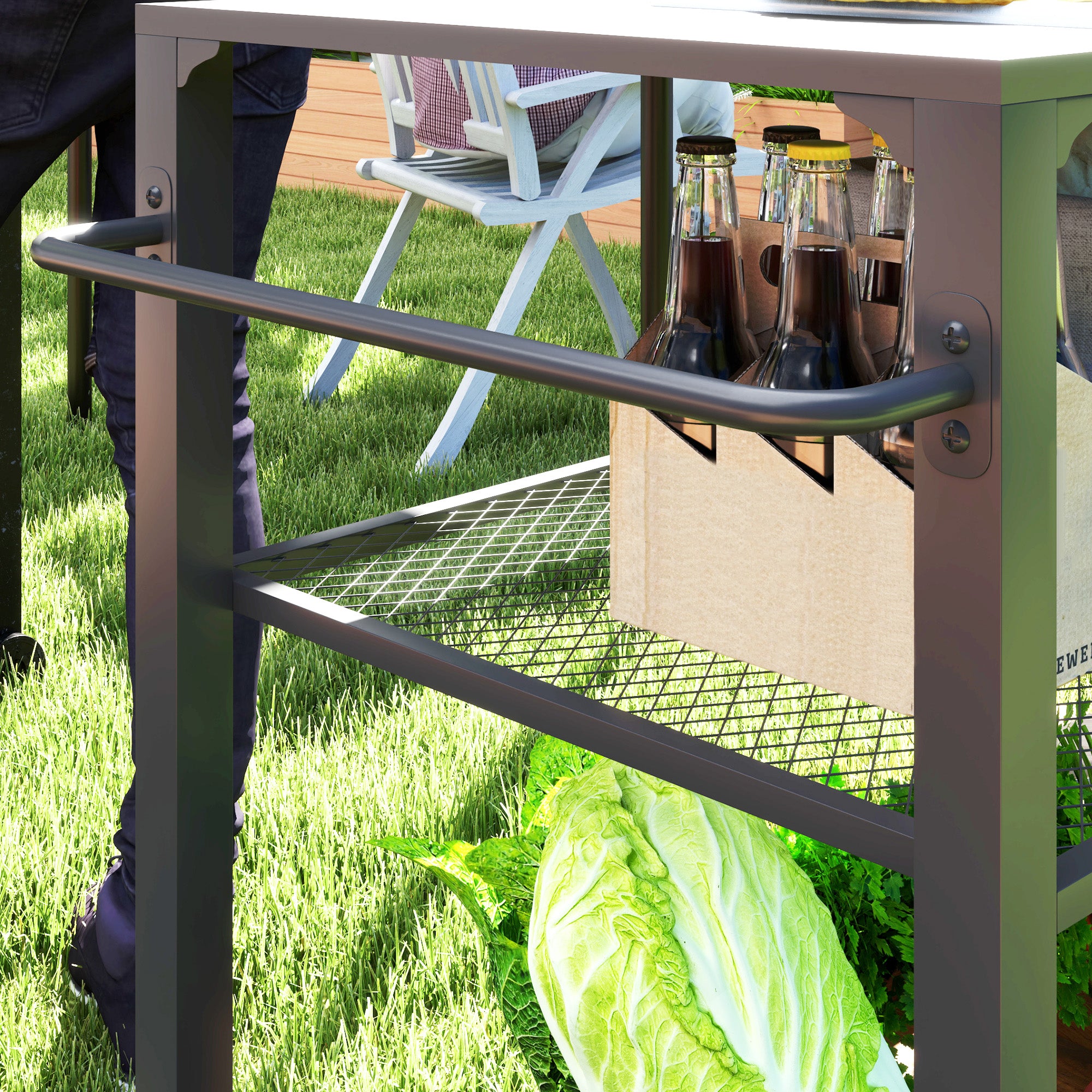3-Tier Outdoor Grill Cart with Wheels and Storage