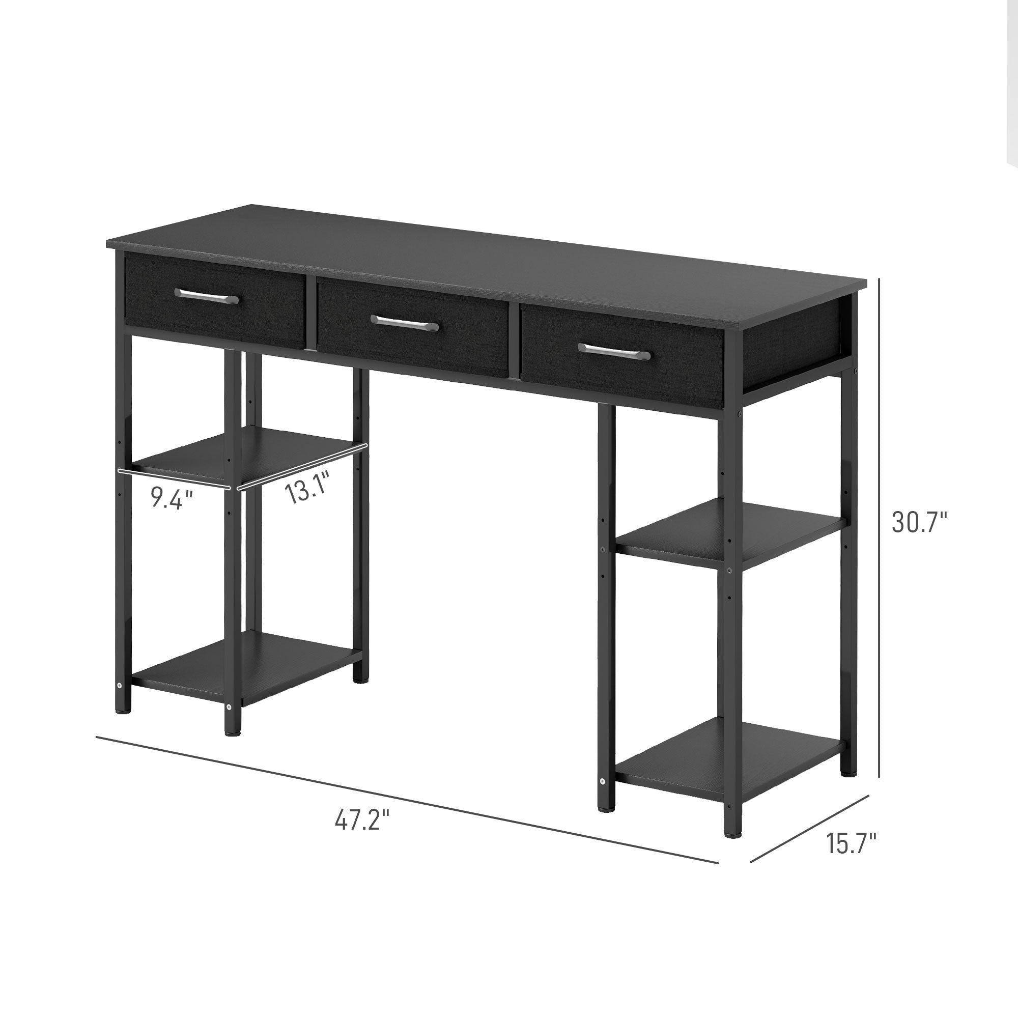 47" Computer Desk with Fabric Drawers and Adjustable Shelves