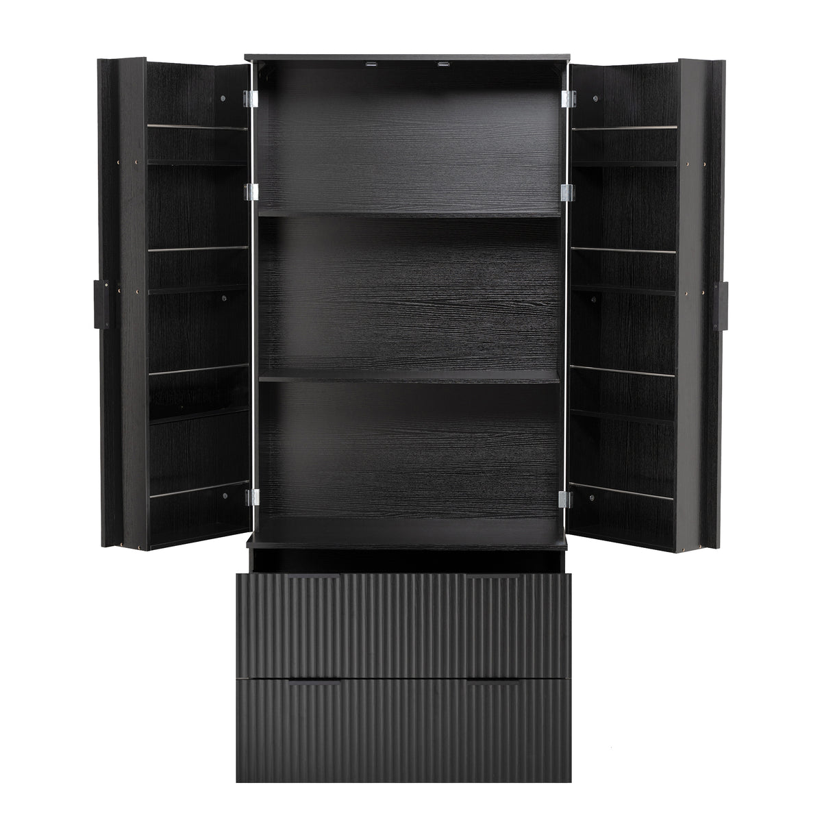 72" Modern Fluted Kitchen Pantry Cabinet With 2 Large Drawers &
