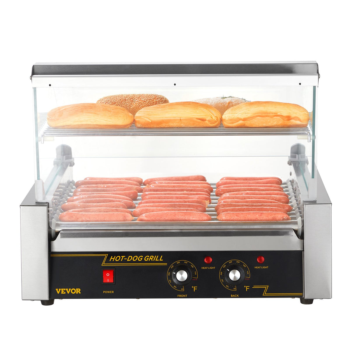 11-Roller Hot Dog Grill Cooker, 30 Capacity Stainless Steel