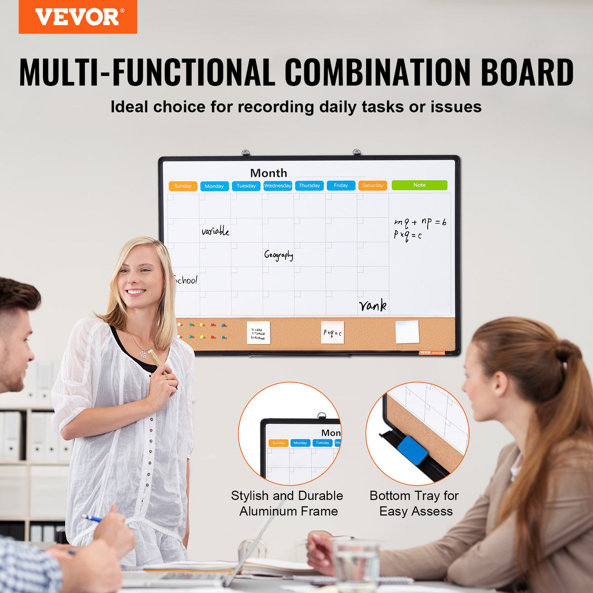 36'X 24' Monthly Calendar Whiteboard & Cork Board Combo With Aluminum