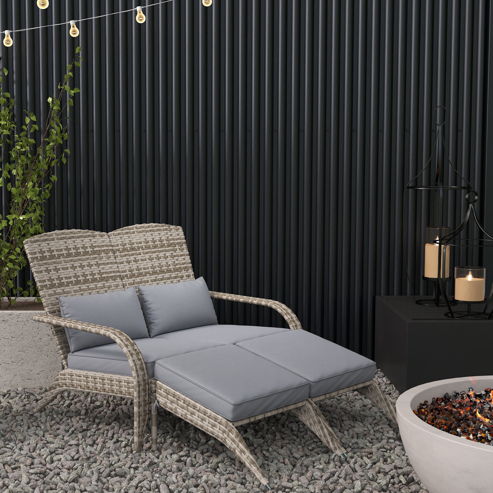 2-Person PE Rattan Adirondack Chaise Lounge with Cushions