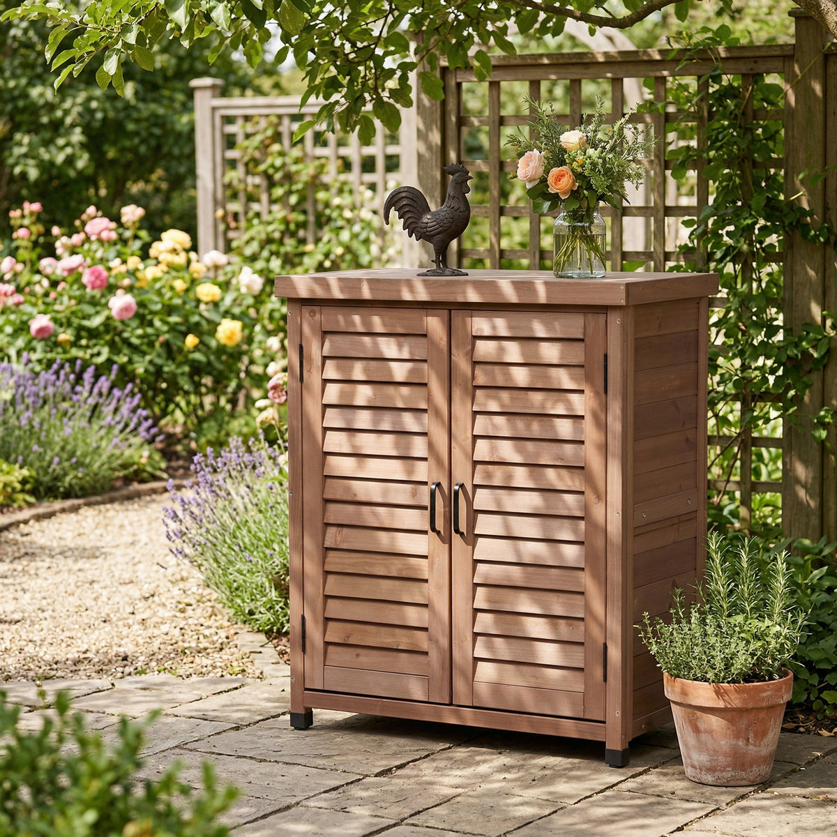 Potting Bench with Storage Cabinet and Metal Top 31.5x17x36