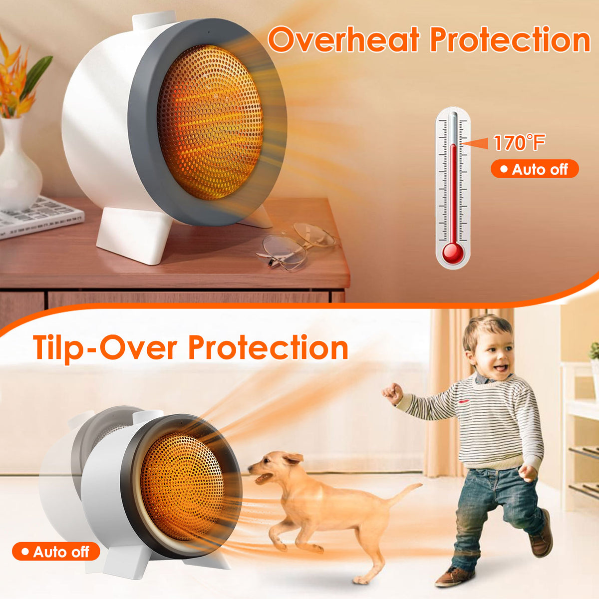 1Pc Electric Space Heater Ceramic Heater Fan Heating Fan With 3 Modes