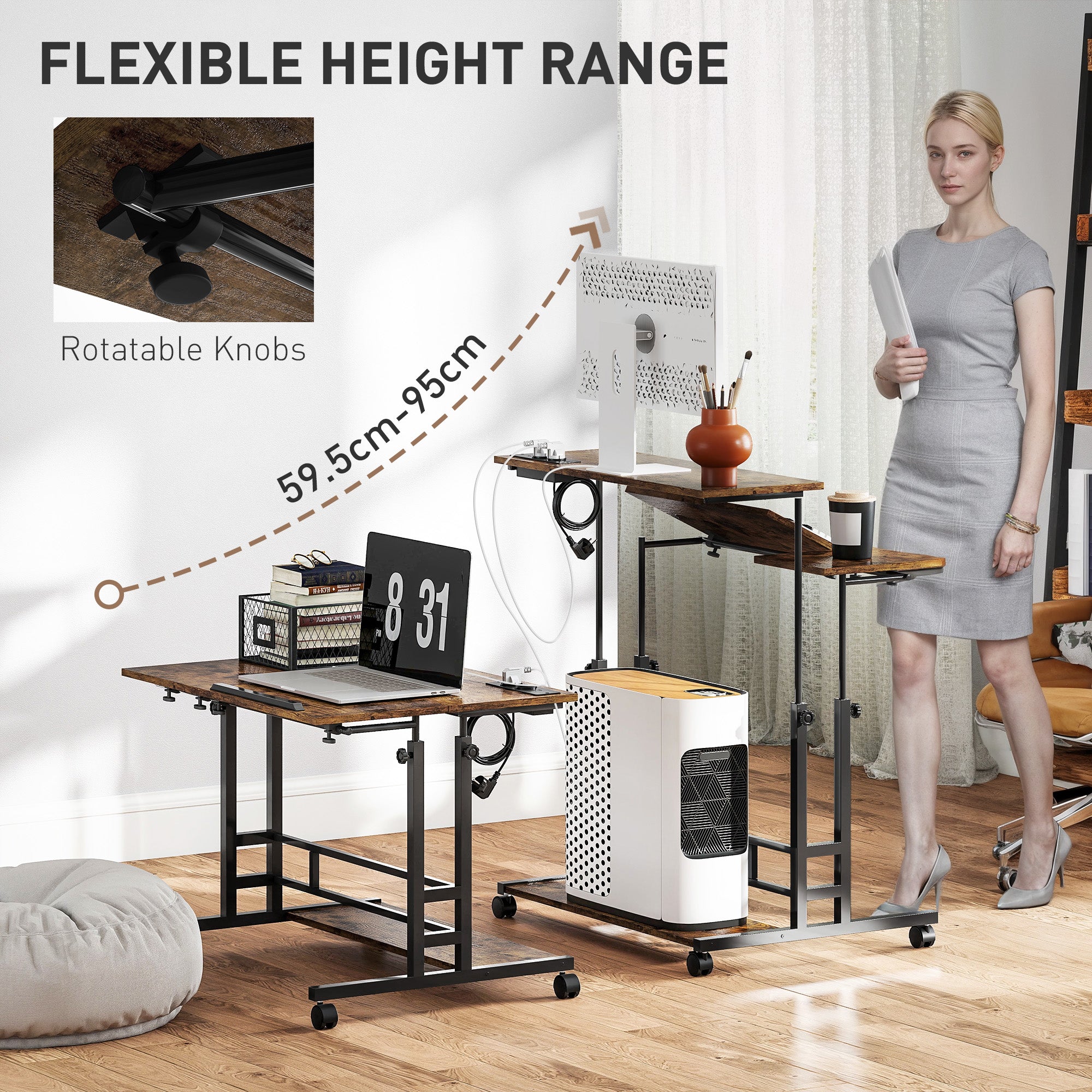 Adjustable Standing Desk with Power Outlets & Tiltable Top