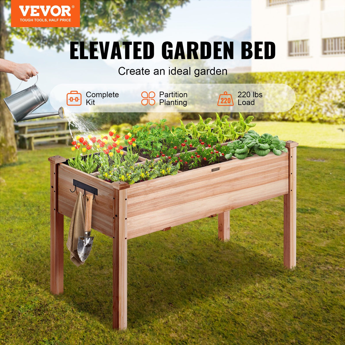 Wooden Raised Garden Bed Planter Box 47.2x22.8x30' Flower Vegetable