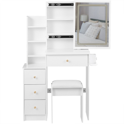 Small Bedside Vanity Table with LED Mirror & Power Station