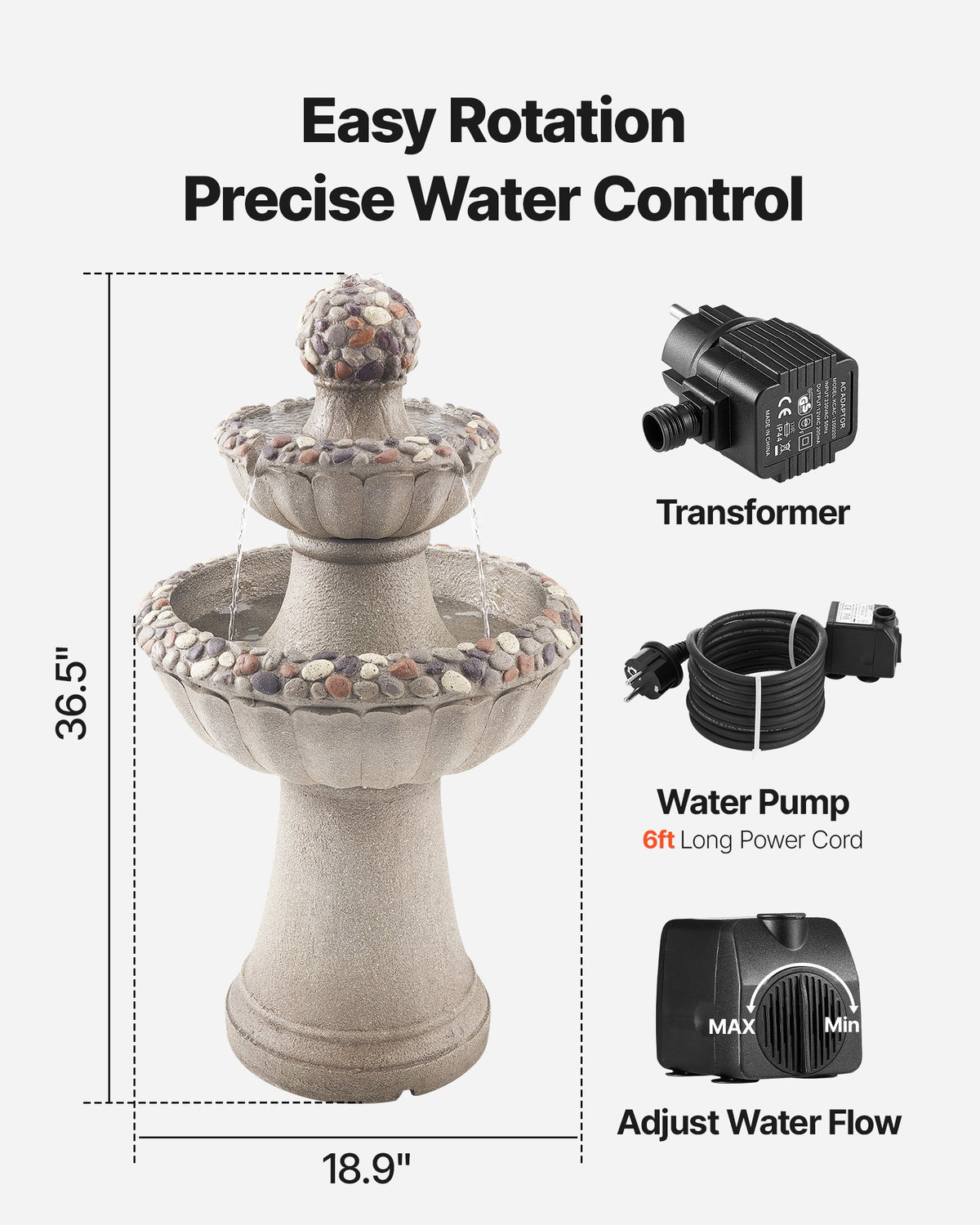 2-Tier Rock Base Water Fountain 36.5 In Height