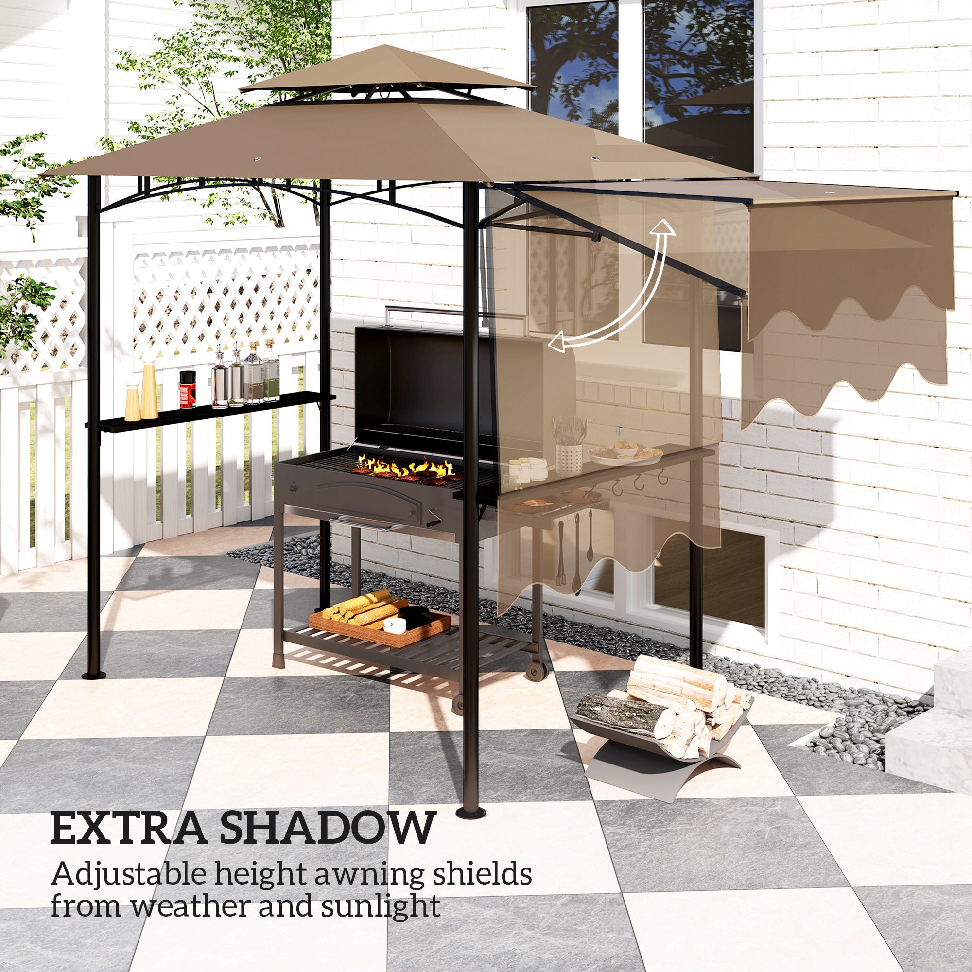 8' x 5' Outdoor Grill Gazebo with Side Awning & Shelves