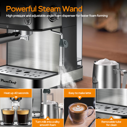 20 Bar Espresso Machine With Milk Frother & Pressure Display