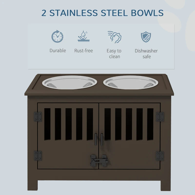 Dog Food Storage Cabinet with Bowls and Feeding Station, Espresso
