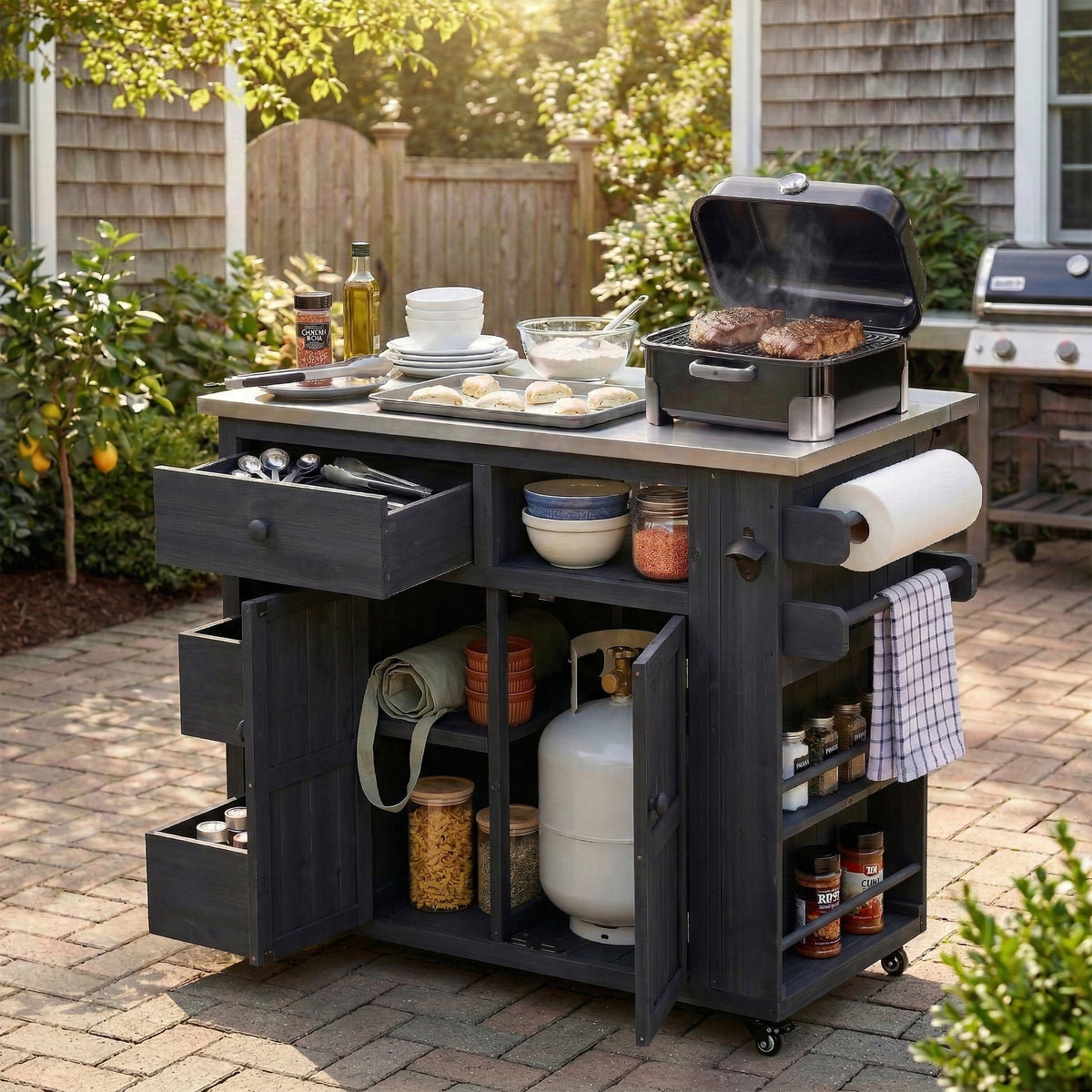 TOPMAx Outdoor Solid Wood Extendable 19.3 28 Kitchen Island Stainless