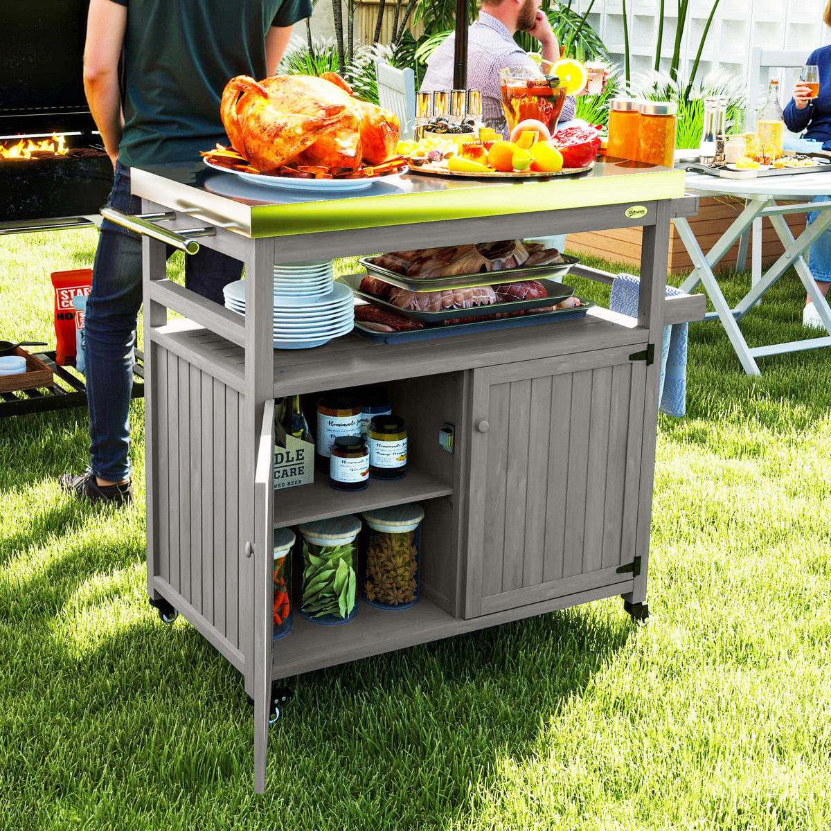 Outdoor Grill Cart with Stainless Steel Top and Storage