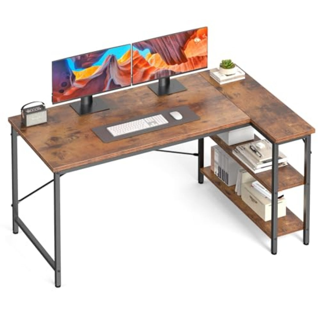 L-Shaped 39-Inch Computer Desk with Reversible Storage Rack