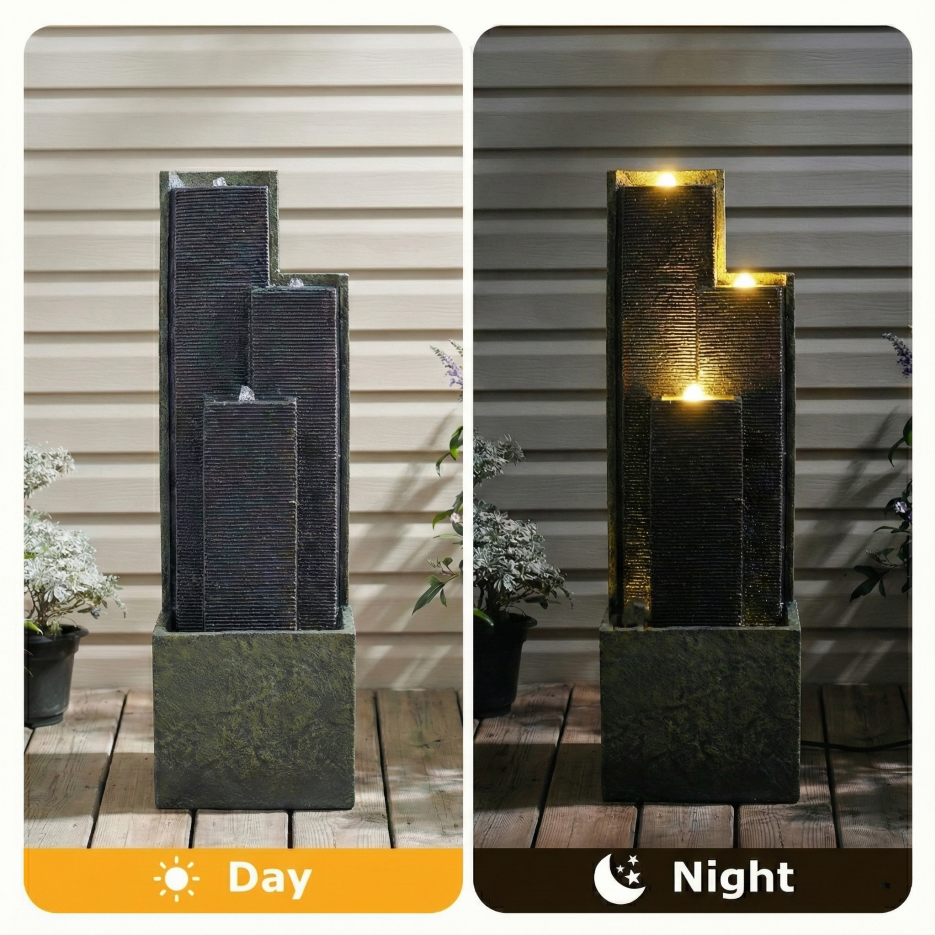 39 Inch Outdoor Cascading Water Fountain With LED Lights