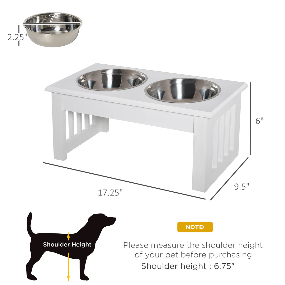 6" Elevated Dog Feeding Station with Wooden Frame