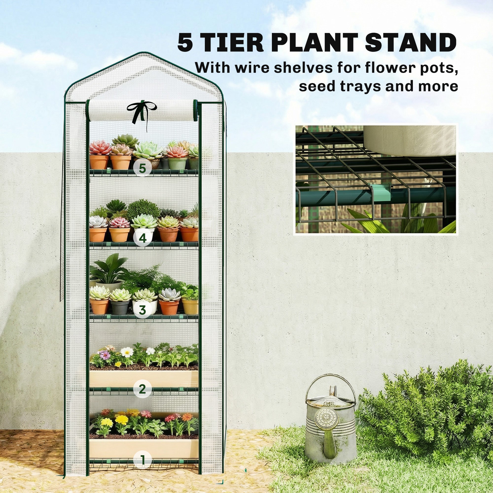 5-Tier Portable Greenhouse with PE Cover, White