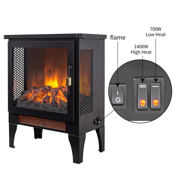 17 Inch Freestanding Electric Fireplace Stove Heater Black