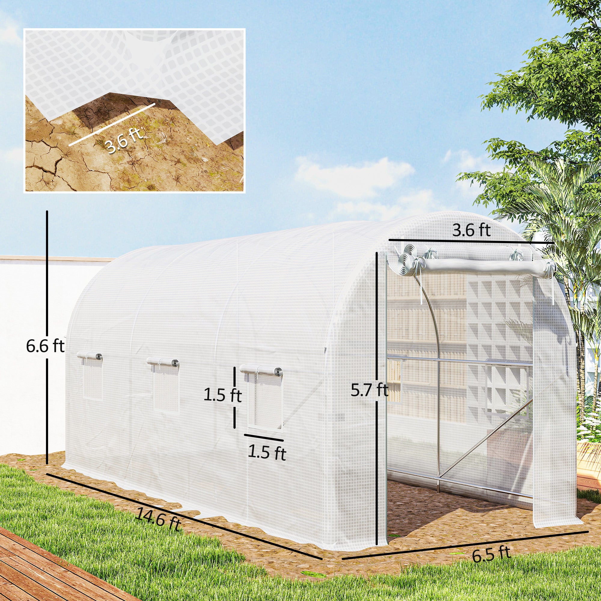 Walk-in Tunnel Greenhouse 14.6x6.5x6.6 ft Mesh Door
