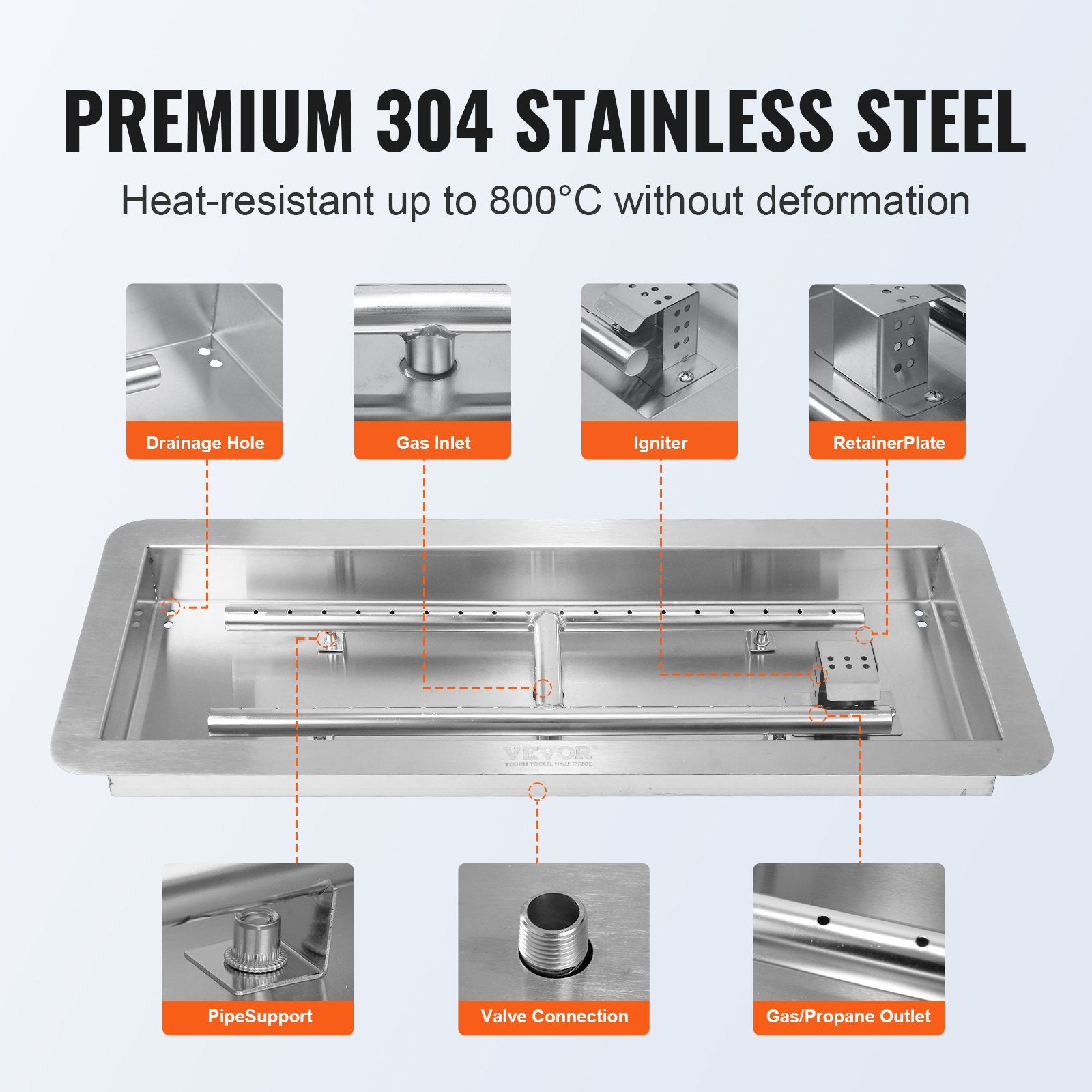 24x8 Inch Rectangular Stainless Steel Drop-in Fire Pit Pan