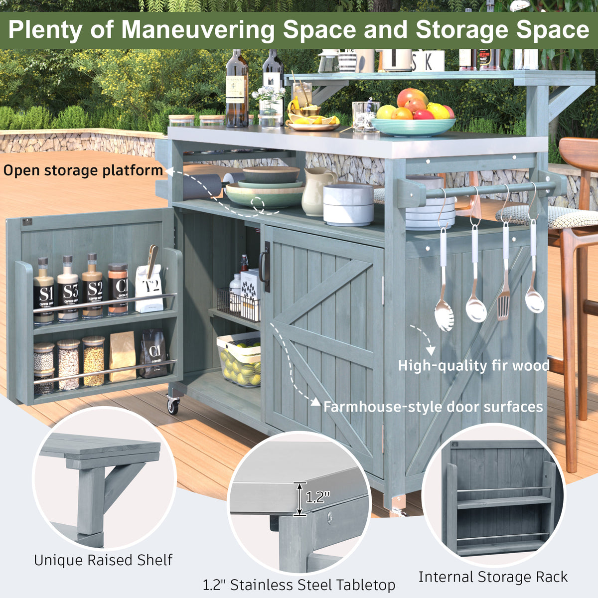 K&K 53.3 Outdoor Kitchen Island With Raised Shelf