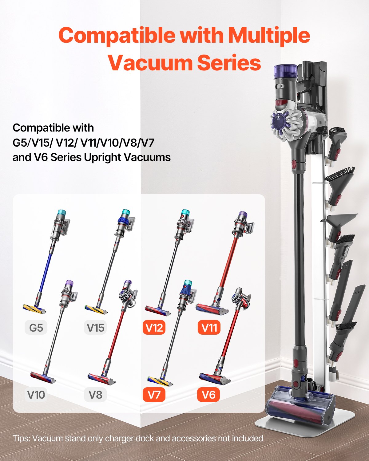 Dyson Vacuum Stand with 6 Hooks and Non-Slip Pads