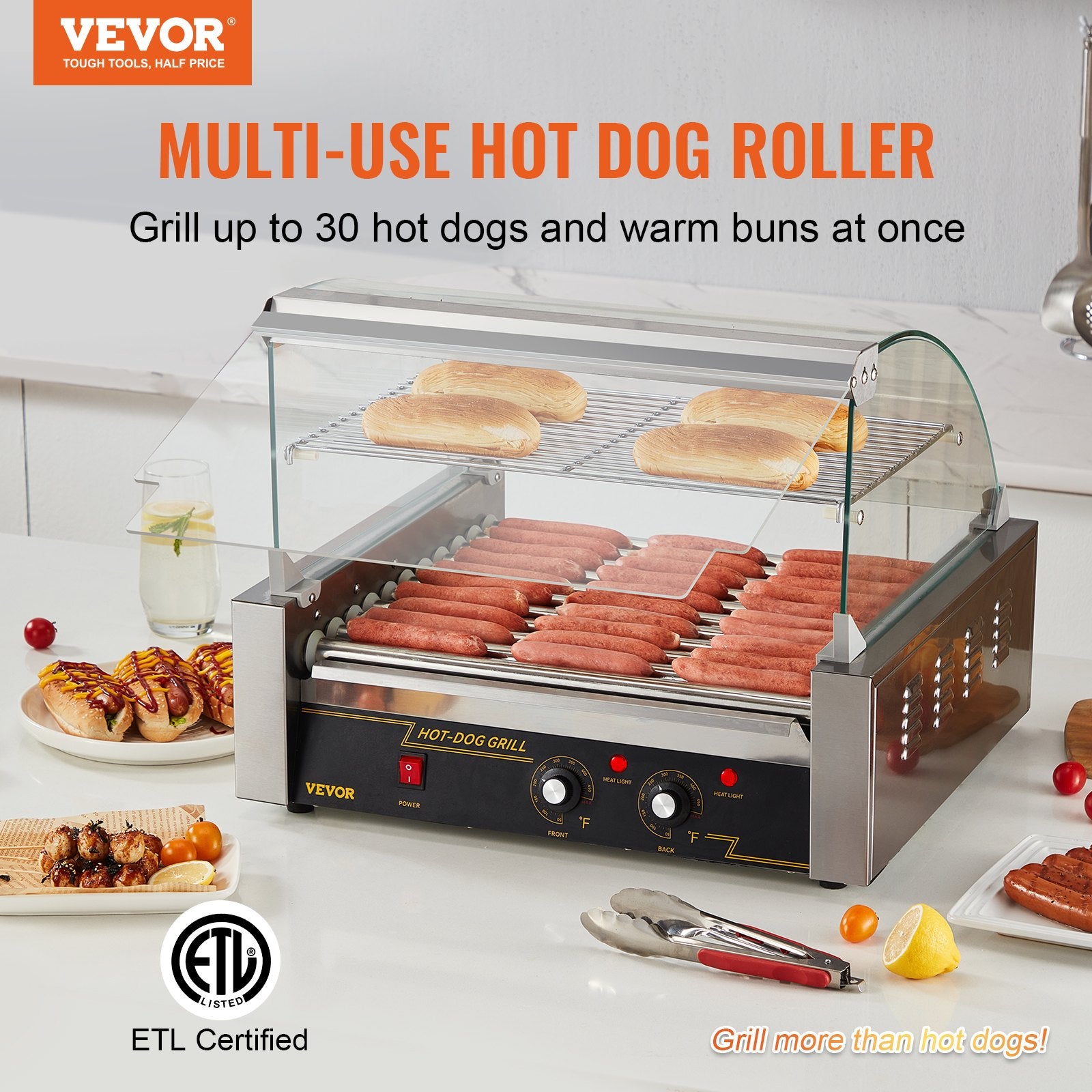 11-Roller Hot Dog Grill Cooker, 30 Capacity Stainless Steel