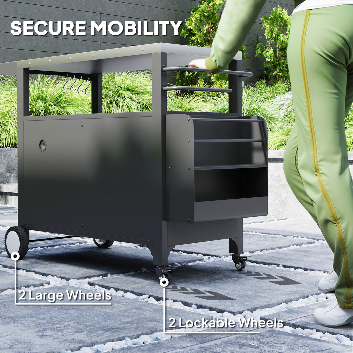 Stainless Steel Grill Cart with Foldable Side Table & Wheels